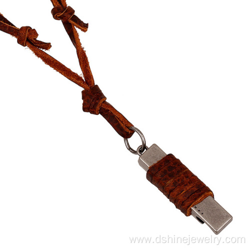 Real Leather Necklace Key Chaped Mens Charms For Necklaces